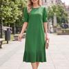 Women Casual Round Neck Solid Color Half Sleeve Dress