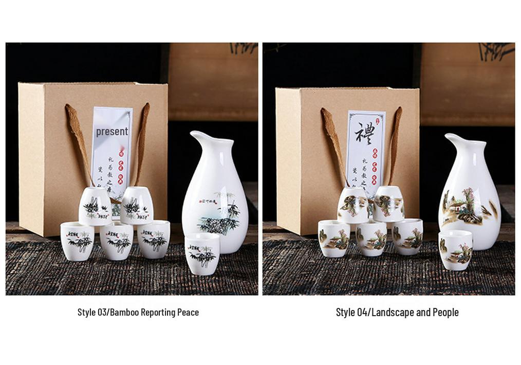 Deluxe Ceramic Wine Set: Heated Wine Pot & Six Baijiu Cups