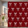Elegant Red And White Bow Pattern Shower Curtain Waterproof Mildew Resistant Easy To Install For Bathroom Decor Non-Toxic