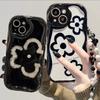 Korean Cute Wave Black Flower Heart Hang Chain Case For Samsung A15 A14 A13 A25 A22 A54 A24 A34 A31 A32 A51 A52 A71 A73 Cover