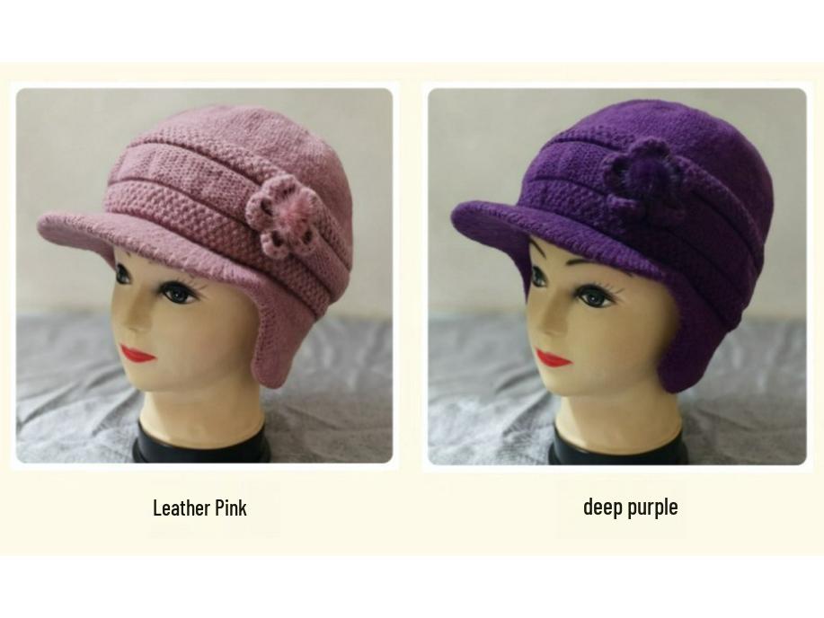 Women's Winter Velvet-Lined Wool Hat with Ear Protection – Fashionable and Warm Knitted Design for Middle-aged and Elderly