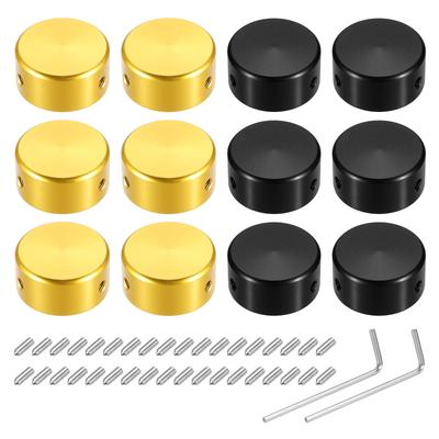 Uxcell 12 pièces Interrupteurs au pied Capuchons de boutons de pédale de guitare Couvercles supérieurs d'interrupteur au pied en métal Pouce pour pédale d'effet de guitare Noir et Or Boutons de 3/8,