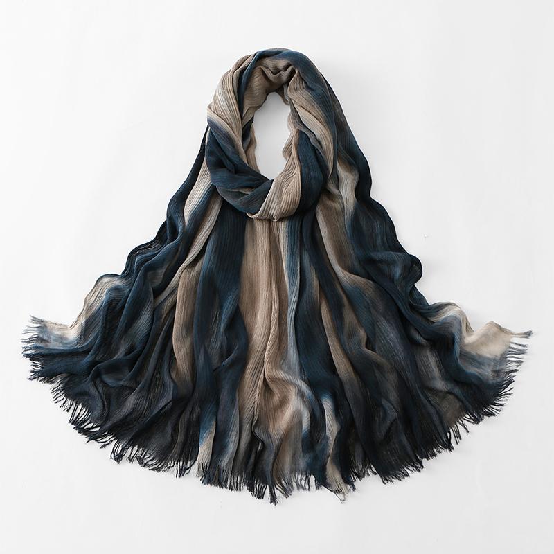 Bohemian Women Tie-Dyed Ombre Crinkle Cotton Rayon Hijab for Ramadan Soft Muslim Hijabs Scarf Breathable Islamic Wraps Shawls