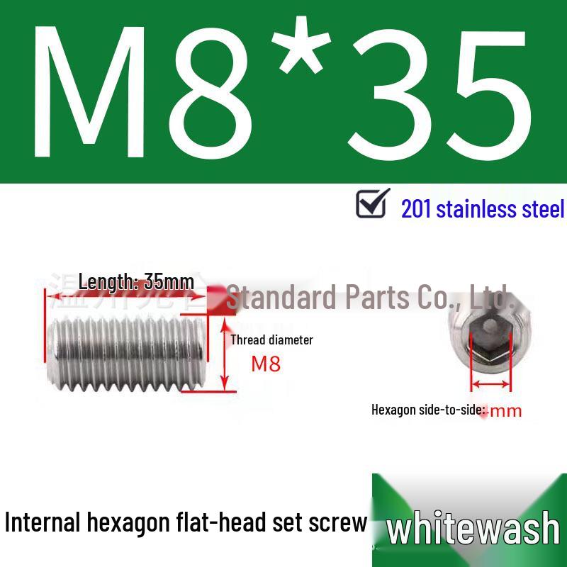 201 Stainless Steel Headless Set Screw - Flat End Socket Screw