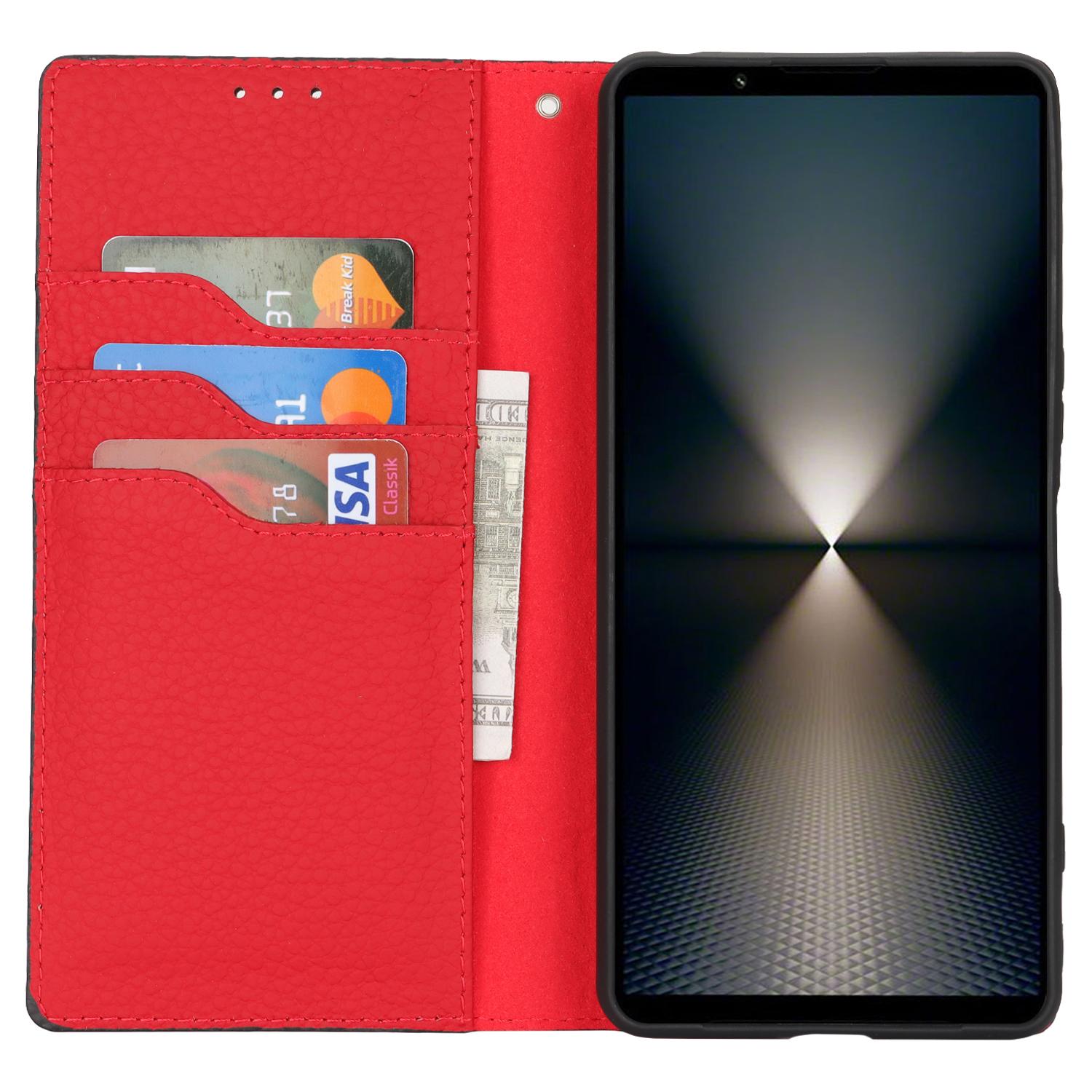 

For Sony Xperia 1 VI Case Genuine Cow Leather Litchi Texture Flip Phone Cover Black