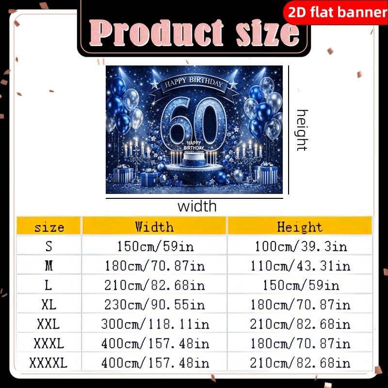 2D Luxury Blue Gold 60th Birthday Background Fabric Birthday Party Decoration Banner