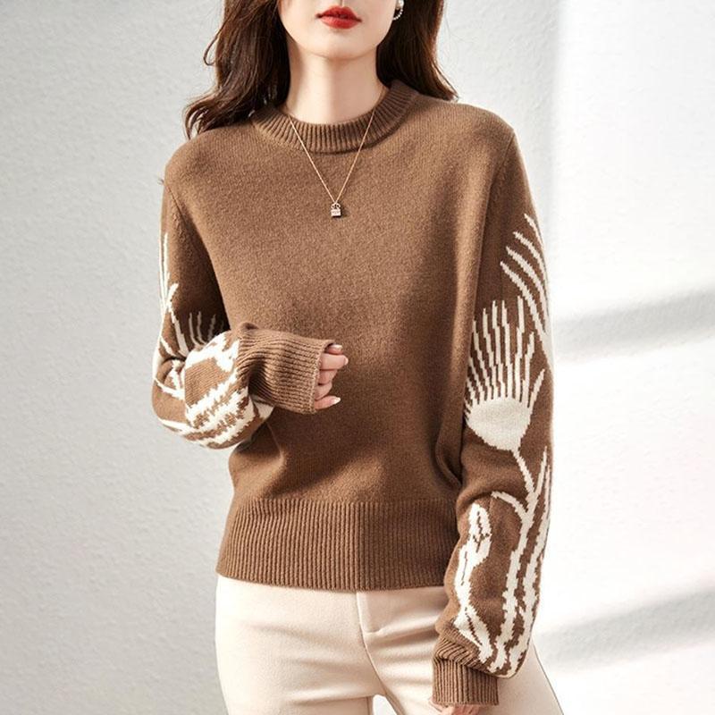 Women's Crew Neck Sweater Thick Pullover Knitwear Fall Winter Short Loose Casual OL Stretch Knit Jumper
