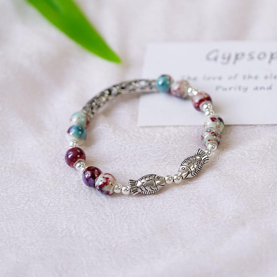 New Chinese style ancient style Pisces handmade creative ethnic style ceramics popular one strand of porcelain bracelet wholesale