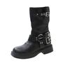2025 autumn new Internet celebrity soft leather spice girls tooling boots women's locomotive boots medium boots thick heel knight boots women's boots