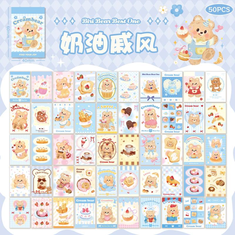 50piece/book Cute Cream Bear Sticker Girl Journal Phone Case DIY Scrapbook Sticker Kawaii Decoration Sticker Gift