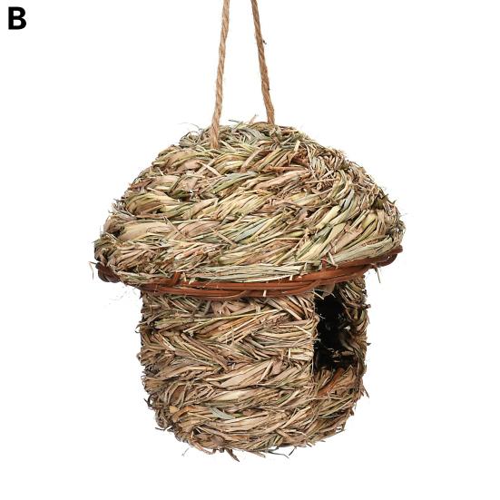Hummingbird House with Lanyard Grass Hand Woven Resting Place Outdoor Hanging Natural Birdhouse Bird Hut Outside