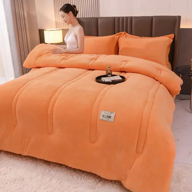 Thermal Winter Lamb Velvet Quilt Thick Flannel and Lamb Double-faced Velvet Wool Blankets Quilts Thick, Warm and Comfortable