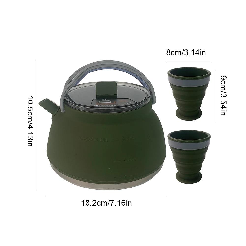 1.5L Silicone Kettle with Handle Outdoor Collapsible Kettle Stainless Steel Bottom Portable Camping Kettle for Travel Picnic