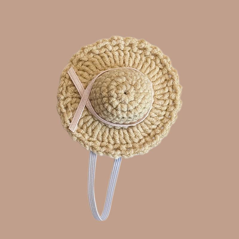 Doll Mini Knitted Woven Straw HatHat Simulation Handmade Hats Toys Doll Dress Up Accessories For Kids Pretend Play Toy