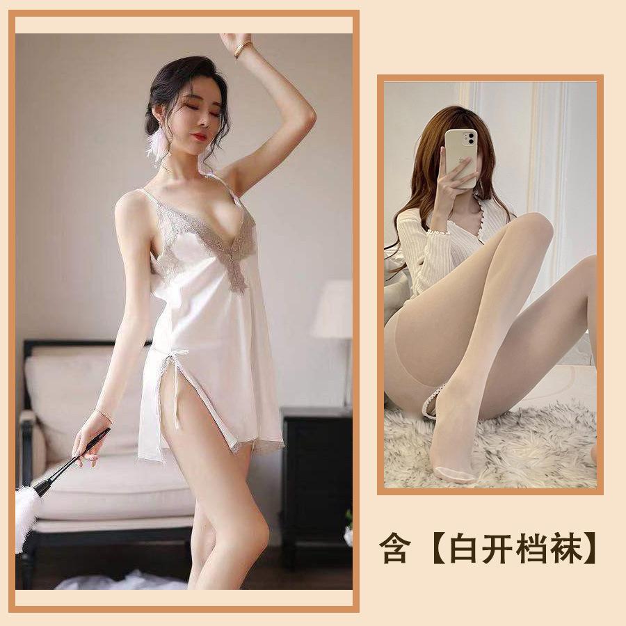 Sexy spodní prádlo Ledové hedvábí Svádění Sexy rozparkové pyžamo Květiny rozpustné ve vodě Duté podvazkové pyžamo Domácí Velká velikost Ženy