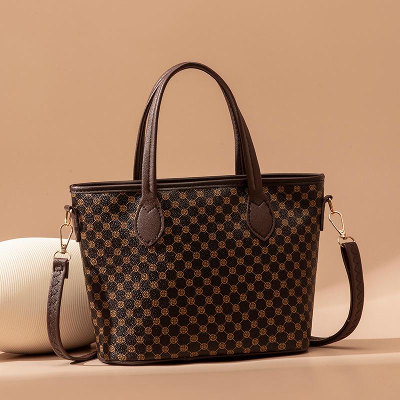 Retro women's bags, vegetable baskets, handbags, business polka dots, buckets, bags, single shoulder crossbody textured large-capacity bags