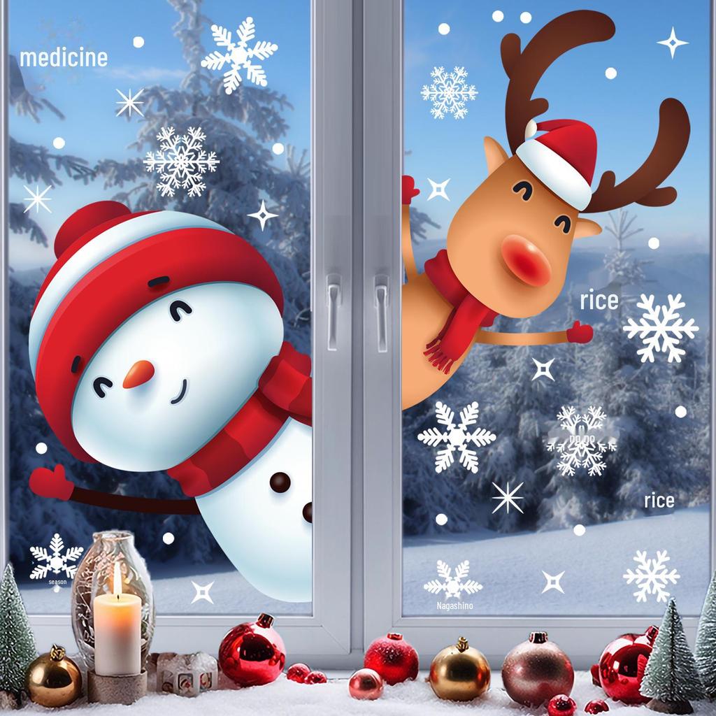 Weihnachtsgrenzüberschreitende statische Aufkleber: Geschenkanhänger mit Weihnachtsmann, Schneemann und Elch für Fenster