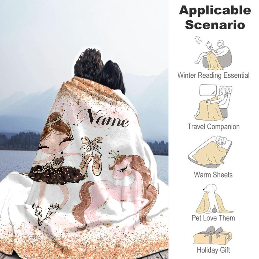 Girl Unicorn Personalized Text Blanket Cozy Personalized Blanket Warmthful Decor for Office Chair Nap Bedding Home Decor Four Seasons Multipurpose