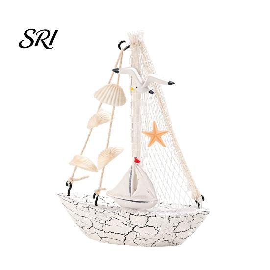 Segelboot Figur Mini Segelboot Modell Nautische Harz Dekoration mit Muschel Seestern Schreibtischzubehör Rustikal Vintage Strand Ozean Thema Schiff Ornament