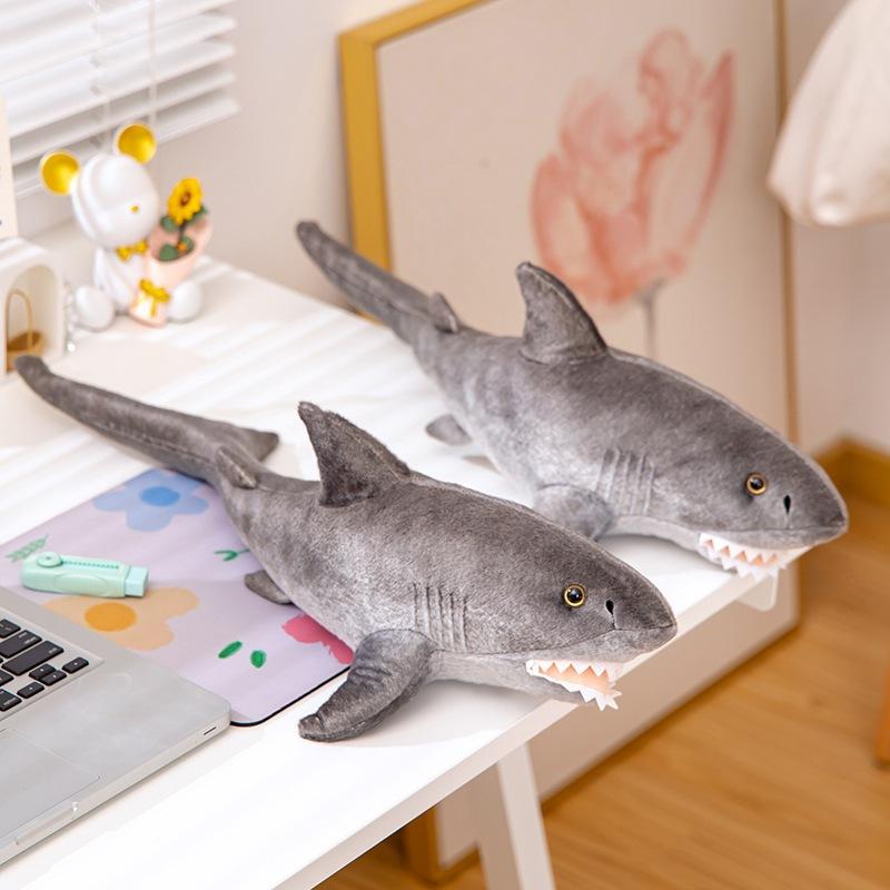 Simulated Marine Life Gray Shark Doll Plush Toy Doll Funny Long Shark Girl Sleeping Pillow Doll