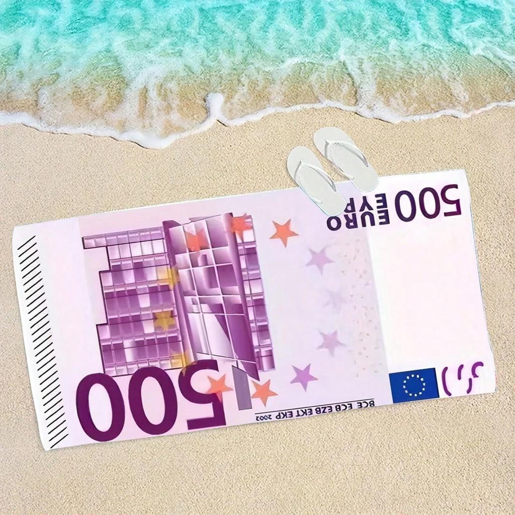 Telo da Spiaggia Moderno Europeo da 500 Euro, Creativo Asciugamano da Bagno in Microfibra Art Money Asciugatura Rapida Senza Sabbia, Lavabile in Lavatrice