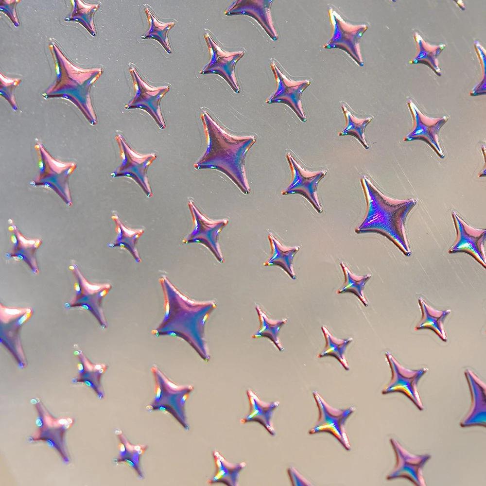 Colorful Five-pointed Star Gird Polka Dot Line Bowknot Cherry 5D Shiny Nail Art Stickers Self Adhesive Decoration Manicure Decal