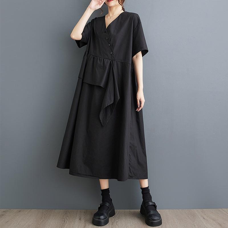 Krótki rękaw Plus rozmiar Bawełna vintage nowe sukienki dla kobiet swobodna luźna długa letnia sukienka