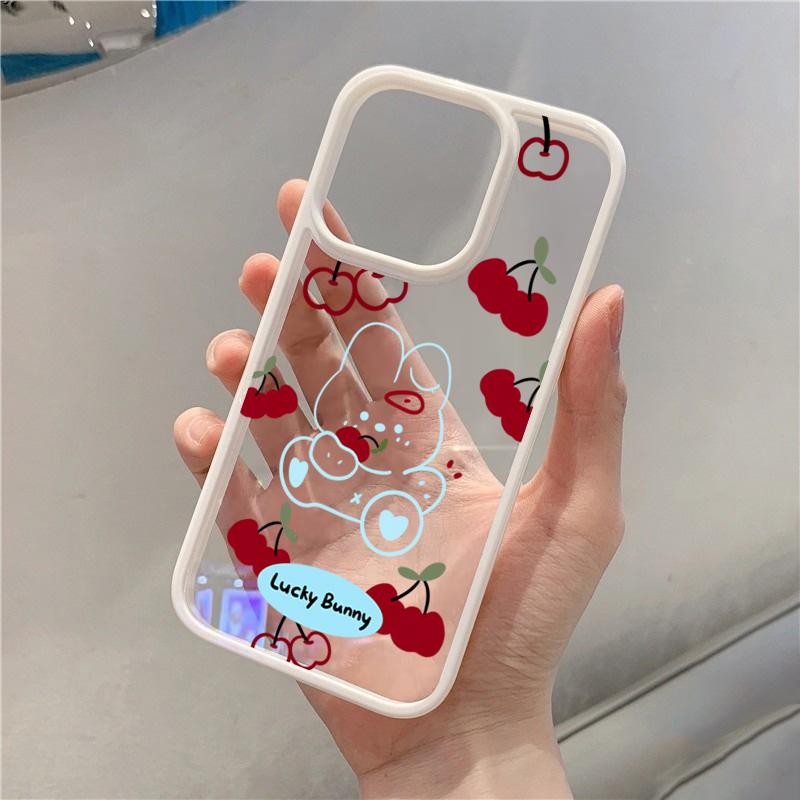 Custodia coniglio ciliegia rossa inglese per iPhone 16 Pro Custodie iPhone 11 12 13 14 15 Pro Max 7 8 Plus X XR XS SE Copertura in silicone trasparente