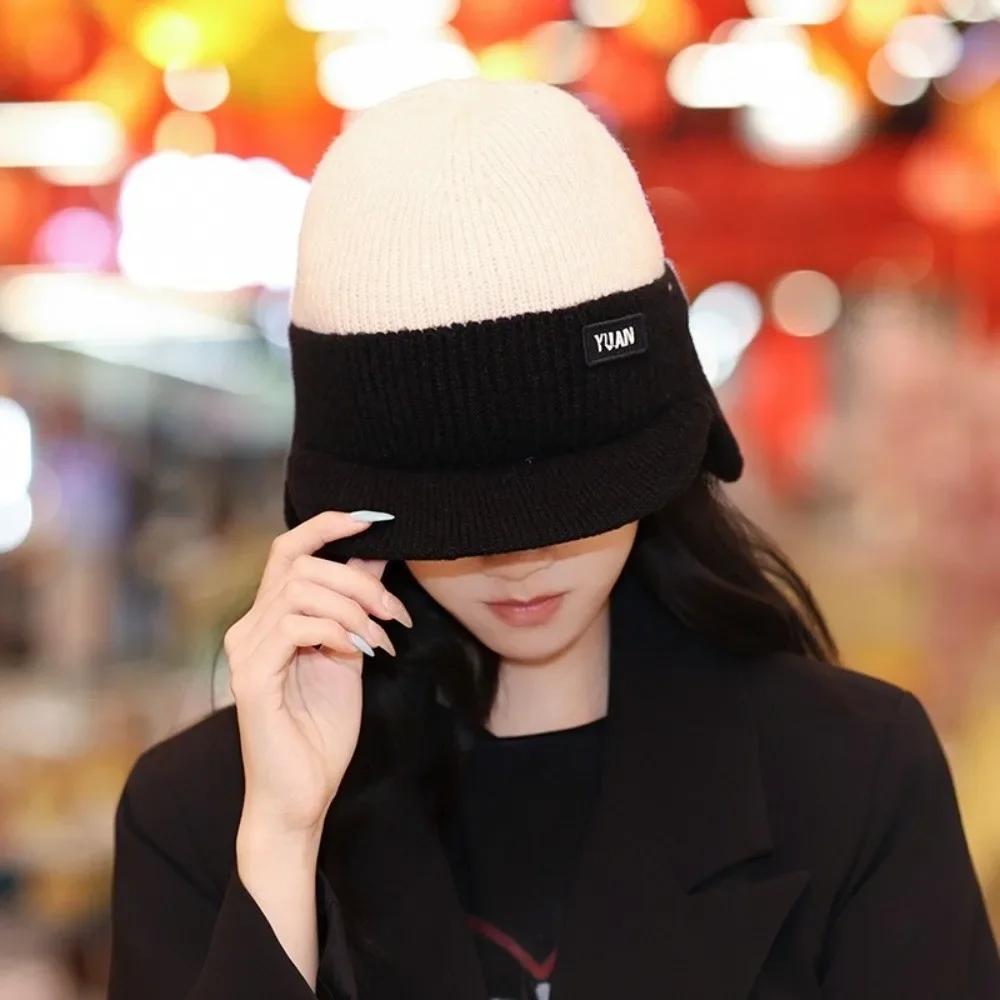 Versatile Ear Protection Knit Baseball Cap Dual Tone Keep Warm Winter Warm Hat Thickened Thermal Knit Beanie Outdoor Activities