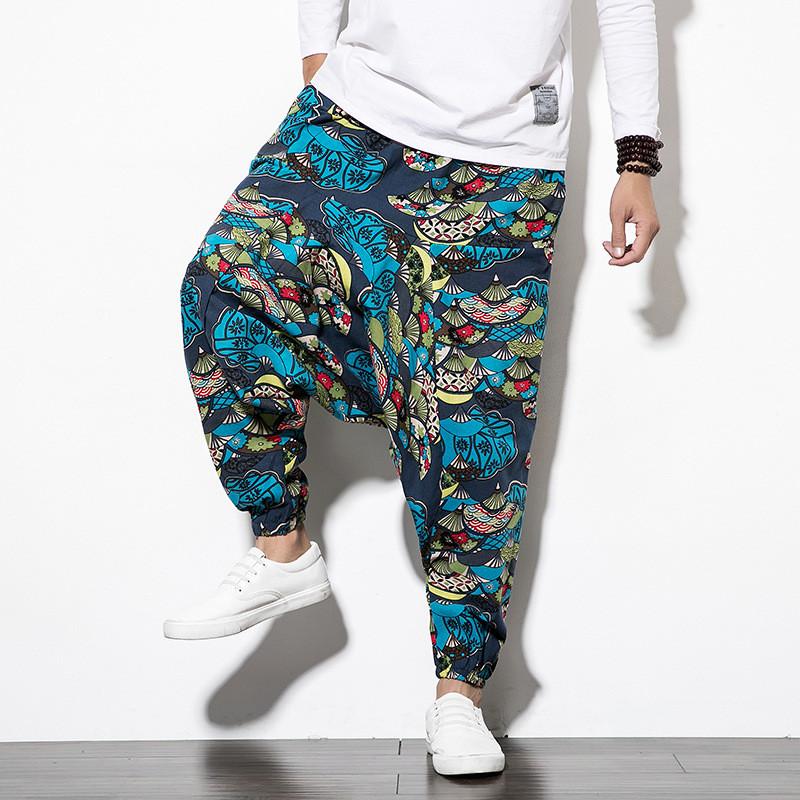 Chinese Style Summer Loose Cotton Pants With Drawstring For Casual Youth Men