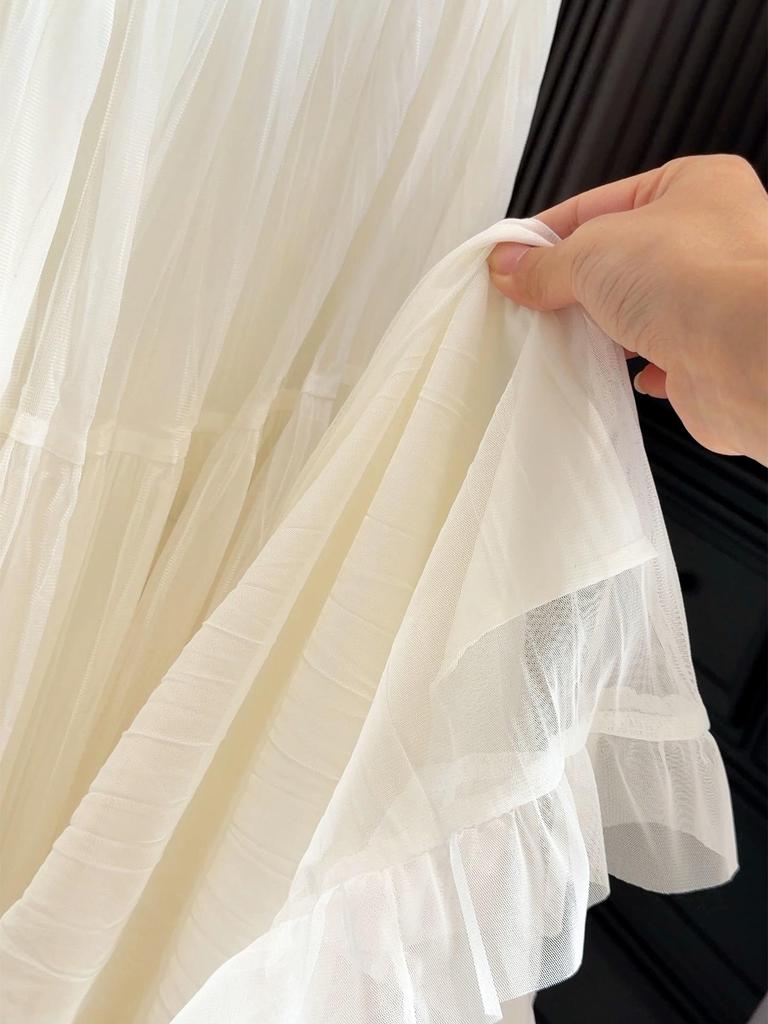 Women's 2026 Spring High-Waisted Ruffled A-Line Mesh Skirt