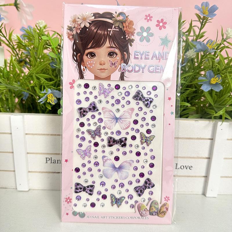 Lively Butterfly Rhinestone Face Stickers - Children's Dance Makeup Decorations