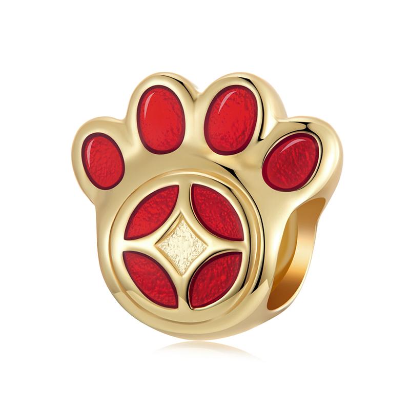 WOSTU 925 Silver New Year Gift Lucky Red KOI Charm Lucky Bag Pendant Pawprint Beads Fit Fortune Red Rope Bracelet DIY Jewelry