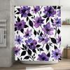 GAEBeautiful Purple Floral Shower Curtain Black White Watercolor Print Bathroom Decor Decoration Quick Dry Polyester FabricMod
