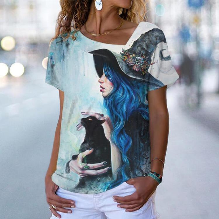 Streetwear Damskie Luźne Codzienne Koszulki V-neck z Kwiatowym Wzorem Krótki Rękaw
