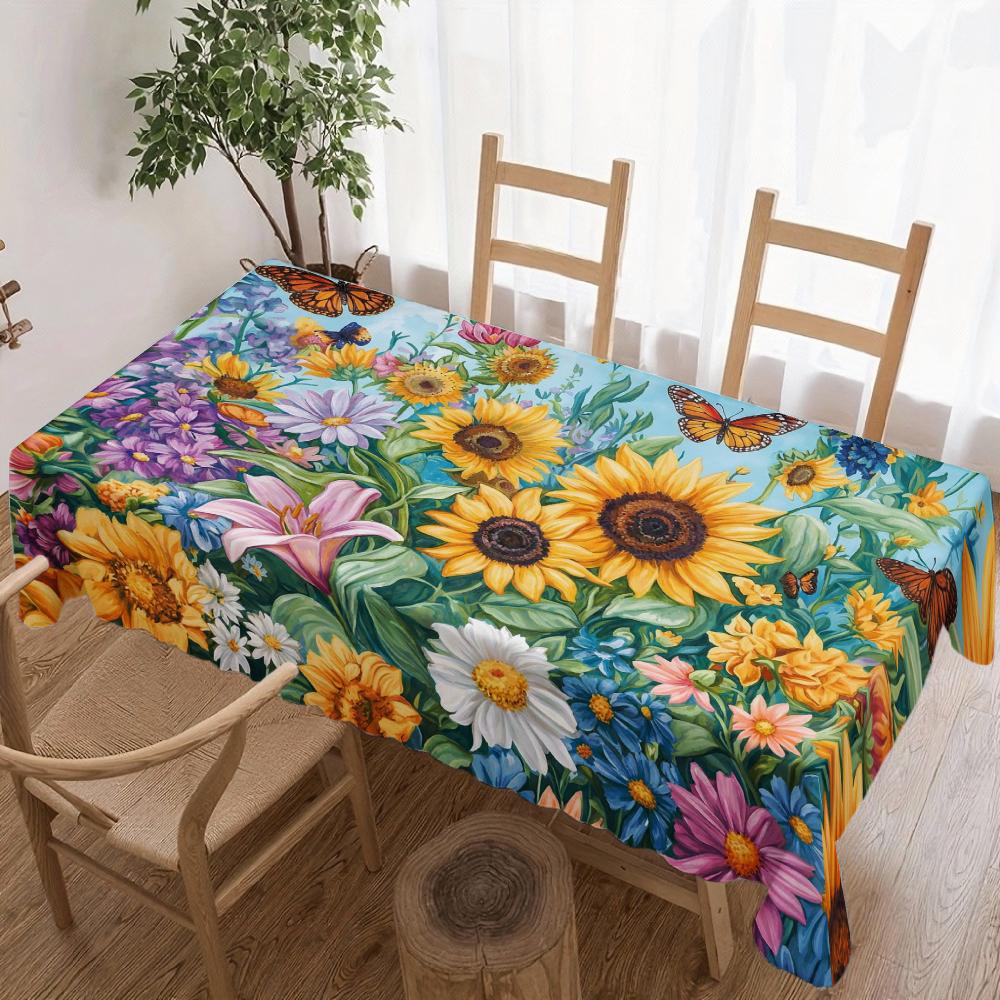 Zonnebloem Vlinder Rechthoekige Tafelkleed voor Tafeldecoratie Keuken Eetkamer Waterdicht Herbruikbare Tafelkleden voor Tafel Eetkamer 140x180cm