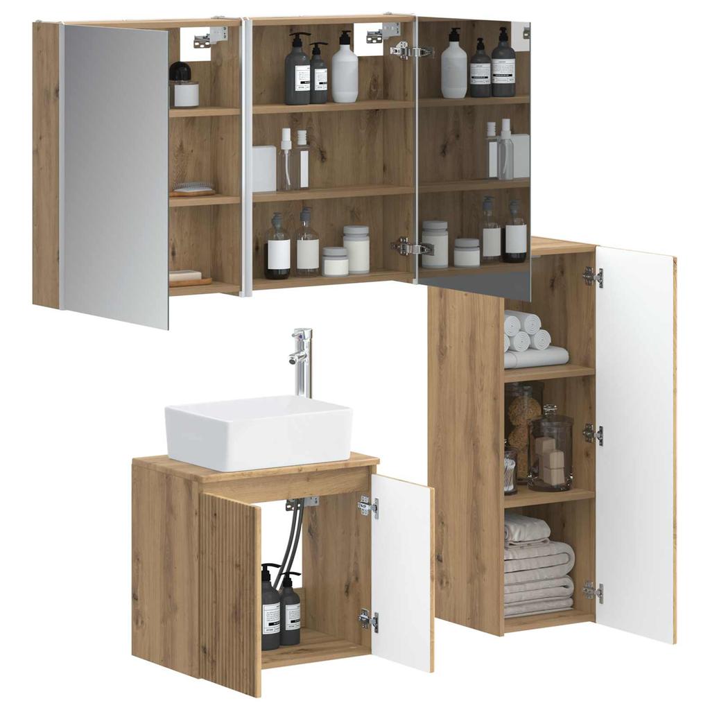 Bathroom Furniture Set 4 Pcs Artisan Oak Engineered Wood and Glass