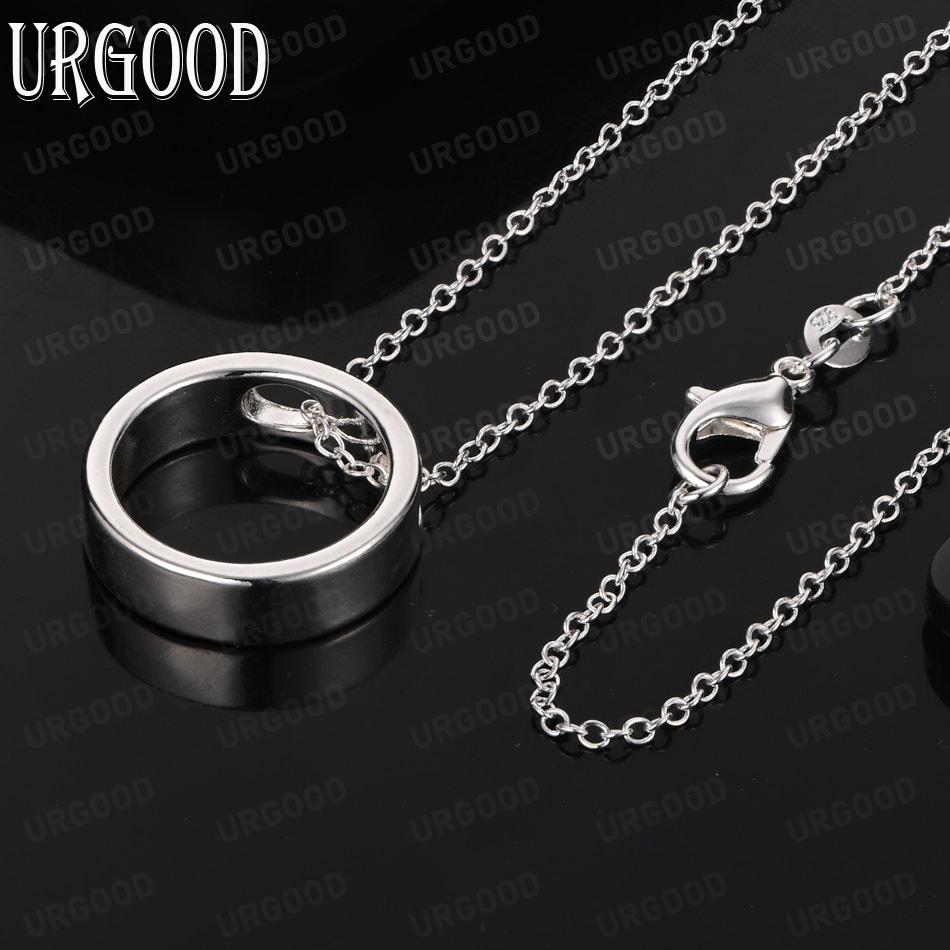 925 Sterling Silver Classic Solid Plain Circle Pendant Necklace - Stylish Evening Jewelry
