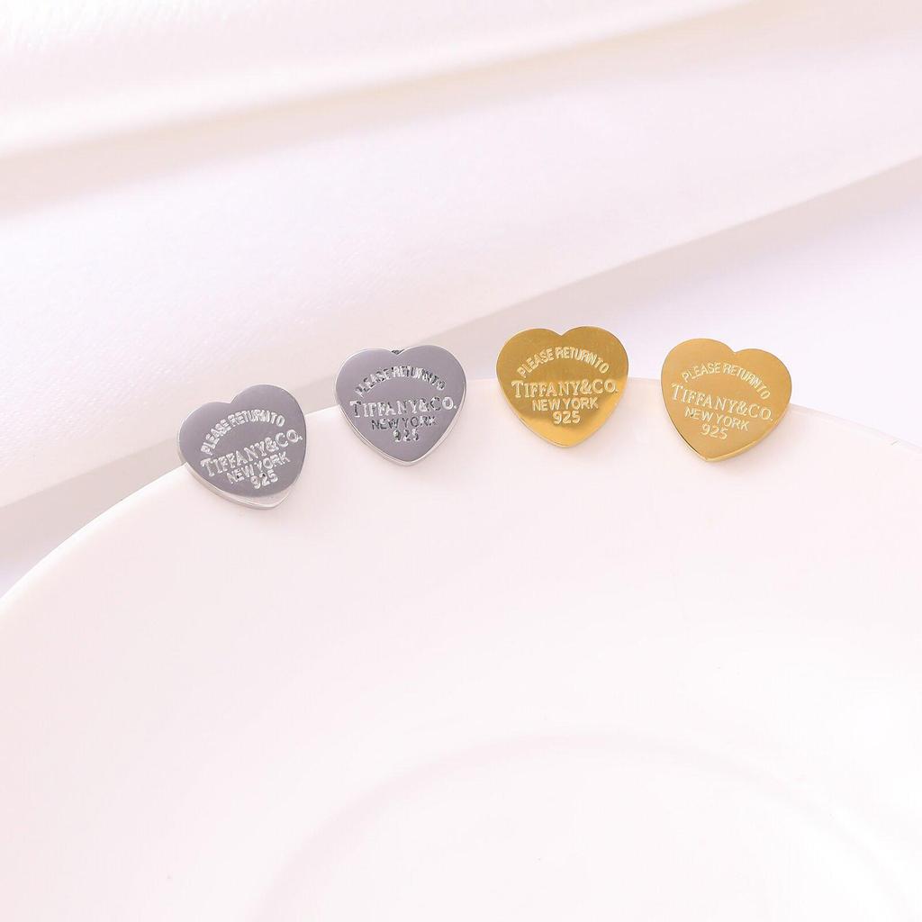 18K Heart-Shaped Stainless Steel Stud Earrings - Luxury Peach Heart Design