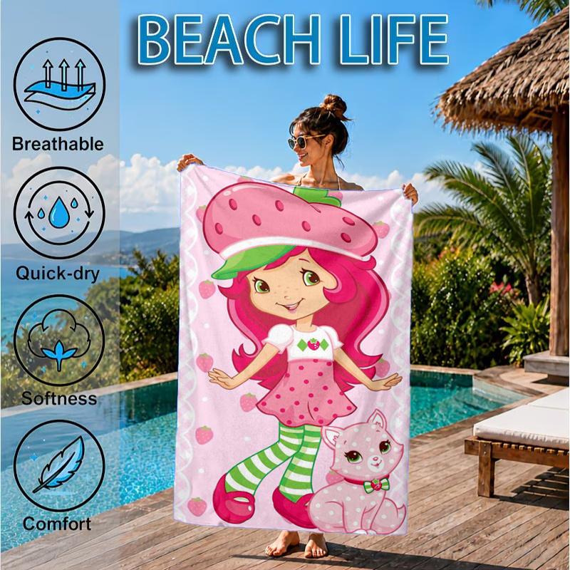 Erdbeer-Kätzchen Strandtuch, Mikrofaser-Strandtuch, Perfekt für Pool, Strand, Reisen, Heimdeko Strandparty Fan Geschenke