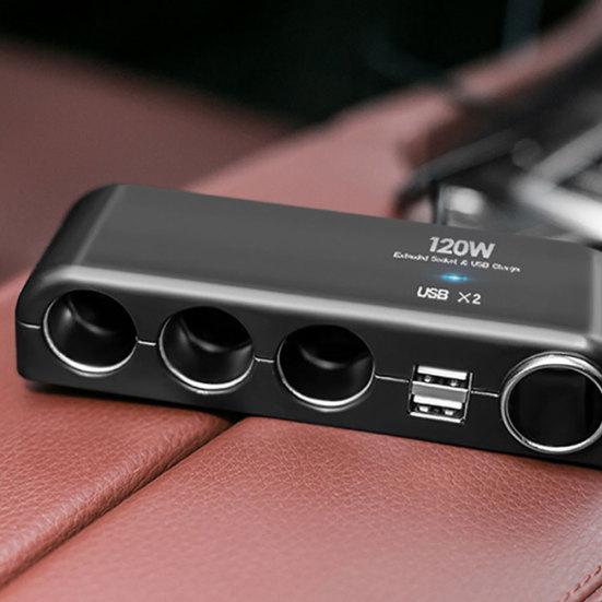 120W 4 Way Socket Car Lighter Splitter Dual USB Charger Power Adapter