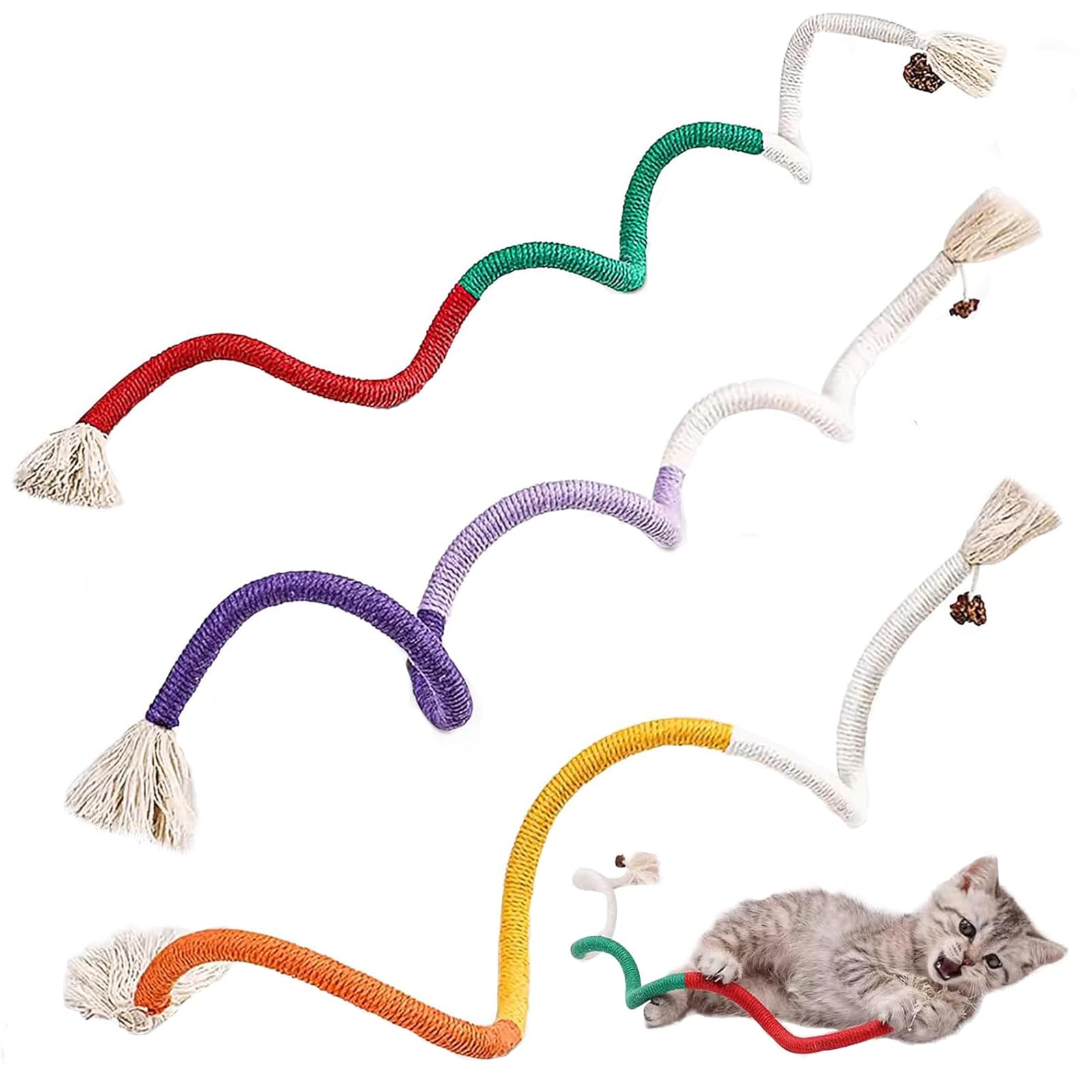 

Set of 3 Cat Toys, Chew Rope, Plaything for Teething, Solitary Play, Durable Cord, Exercise Relief, Non-Toxic and Safe