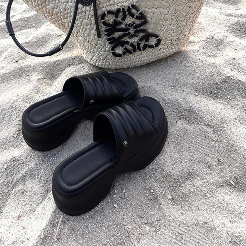 

thick-soled leather one-word slippers for women s summer wear new holiday beach cool slippers 40