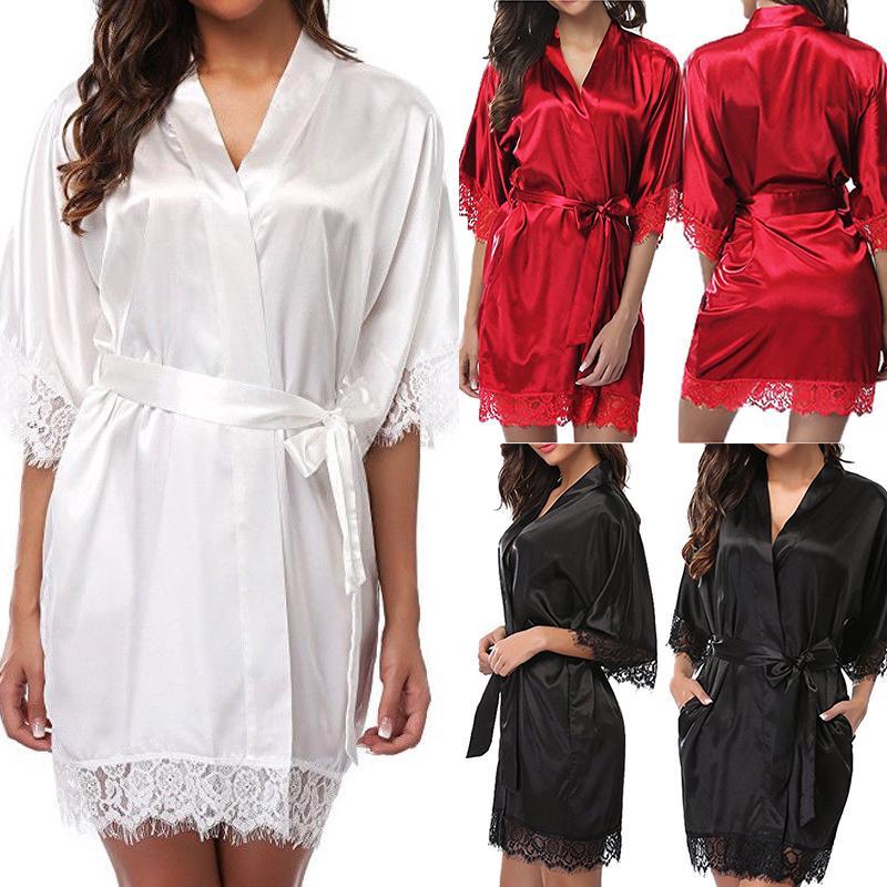 Silk Plain Womens Satin Robes Bridal Wedding Bridesmaid Bride Gown Robe Bath