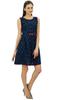 Bimba Navy Blue Pleated Cotton Dress Chic Casual Midi Sleeveless Summer