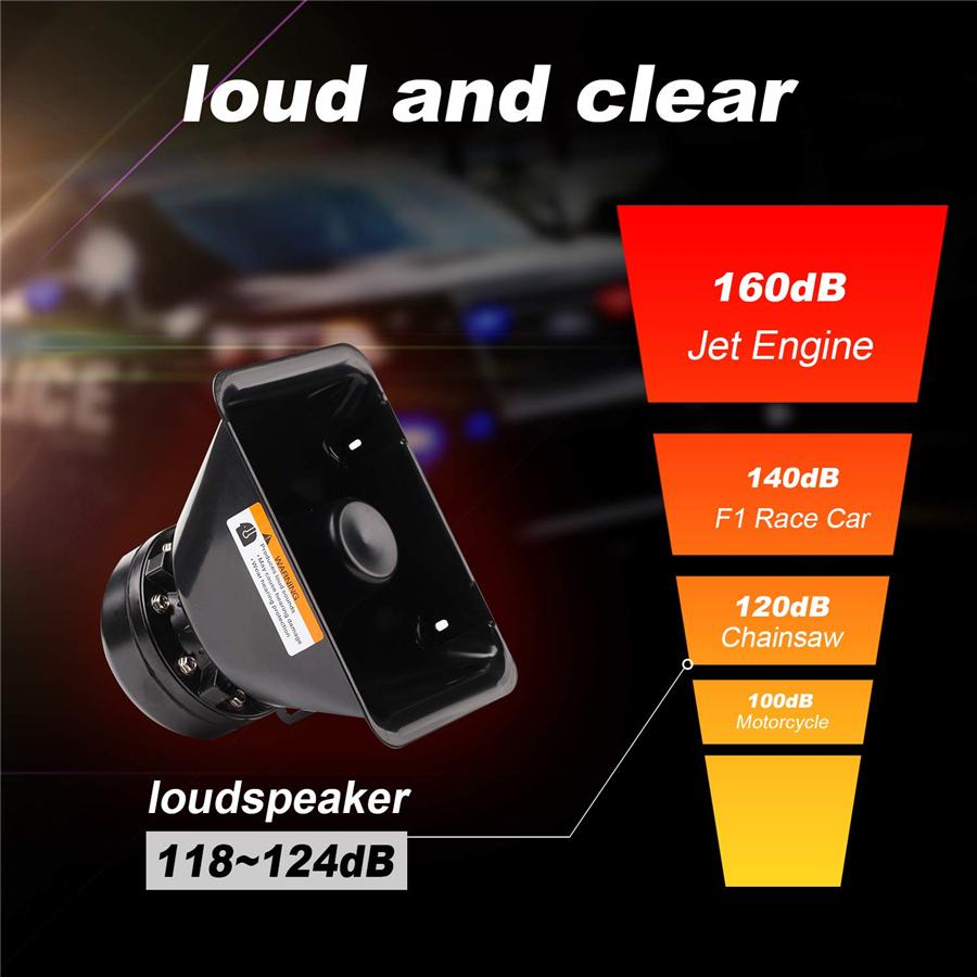 אזעקת אזהרה לרכב אוניברסלית 12V 400W 18 צלילים, צופר סירנה משטרתית עם מיקרופון