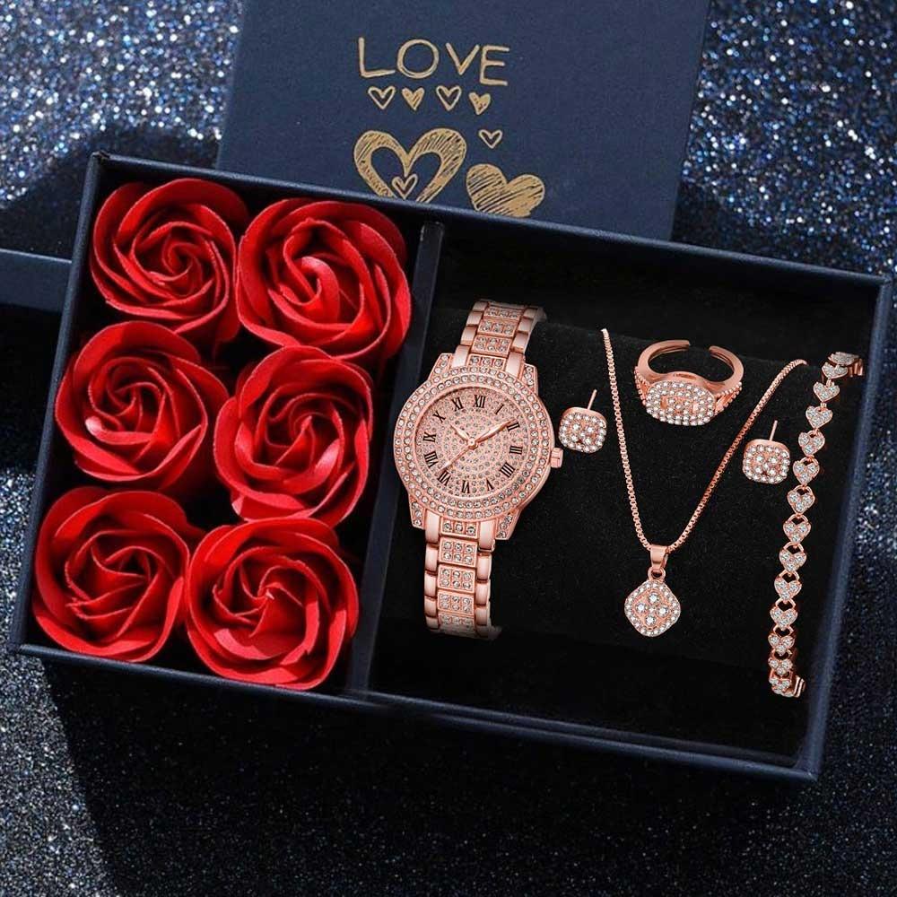 Ladies Watch Set, Steel Belt Full of Diamonds, High-end Quartz Watch Temperament, Business Leisure Watch Wholesale