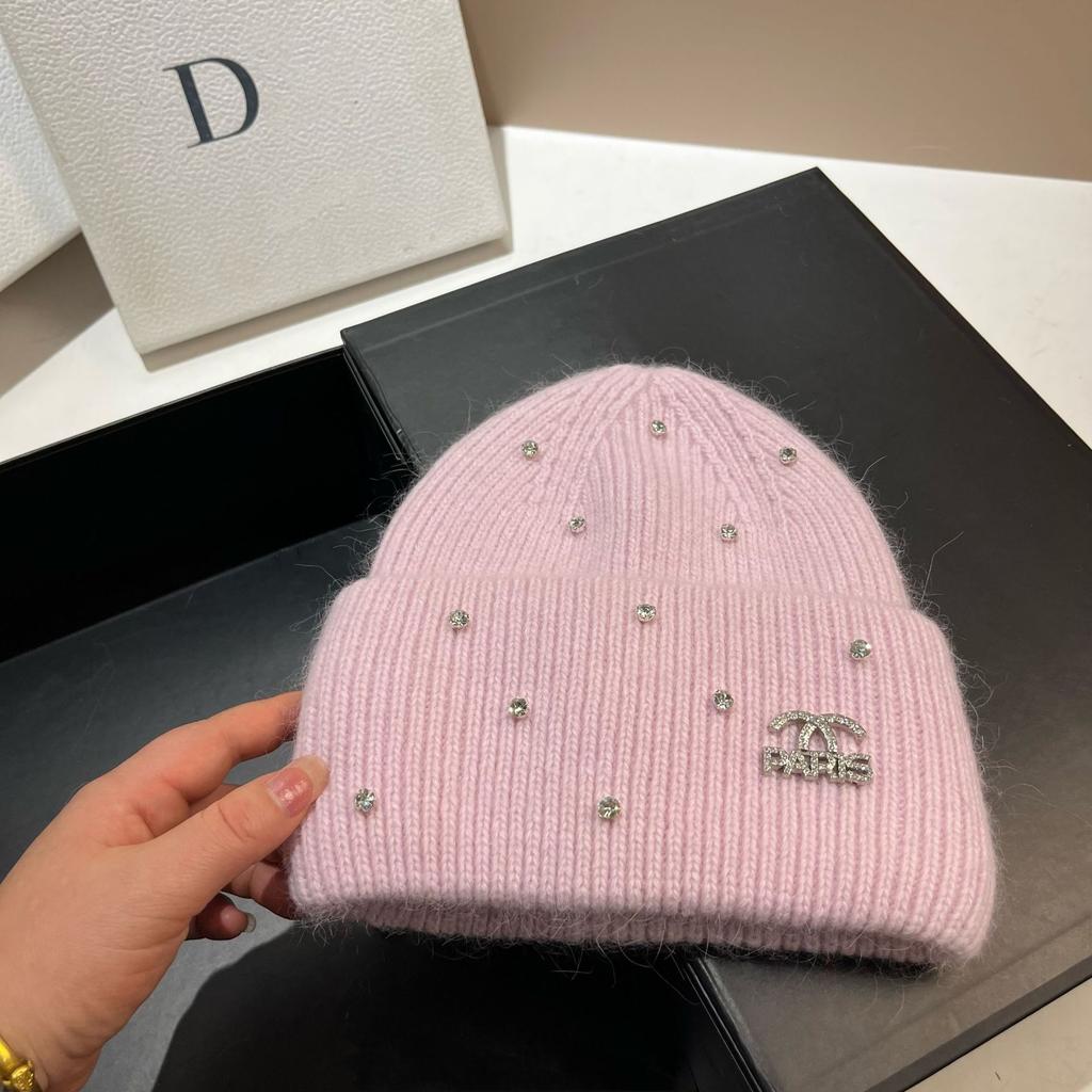 Rabbit Hair Small Fragrant Wind Full Diamond Knitted Hat Winter Paris Light Luxury Niche Warm Versatile Wool Ear Protection Hat Women