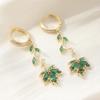 Vintage Emerald Maple Leaf Pattern Dangle Earrings for Women Elegant  Golden Plated Pendant Earrings Jewelry Accessories