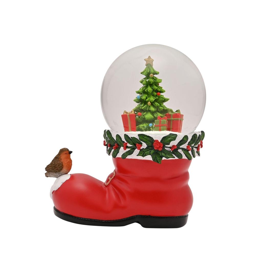 Santa Boot with Robin Snow Globe